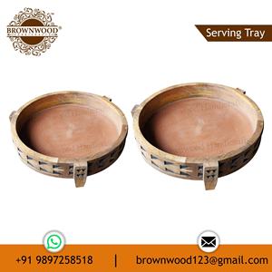 Bandeja de servicio de madera de mango de estilo rural Premium con patas, Juego de 2, venta al por mayor de fábrica para exhibición de restaurantes de hoteles y decoración del hogar - Product Image 6