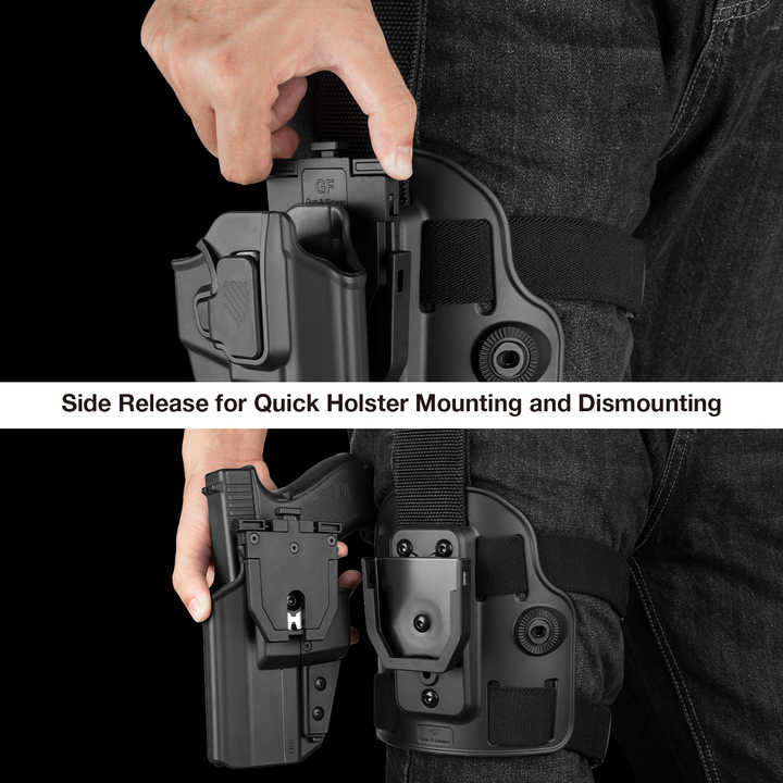 Universal Index Finger Release Level 2 Security Holster with Leg Platform and Quick Connected Dis Mounting/Mounting Attachment