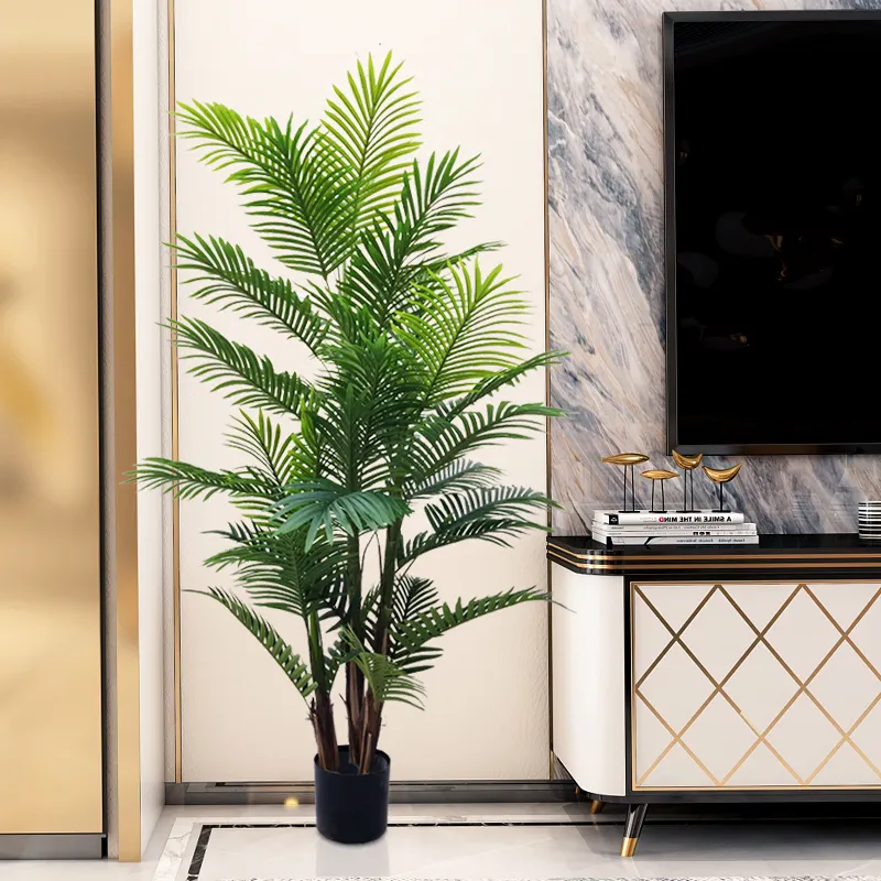 Groothandel Siertuin Gedroogde Faux Palmbomen Indoor Huisdecoratie Groene Nep Palm Plant Plastic Kunstboom
