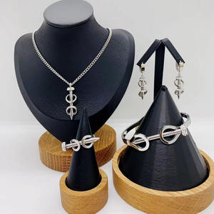 18K altın kaplama Dubai sıcak satış marka paslanmaz çelik çift yüzük birbirine düğün parti kadınlar için takı seti toptan - Product Image 5