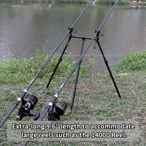 Barre anti-tiraillement en alliage d'aluminium à 2 tiges, extra longue de 9,6 pouces, pour utilisation avec un trépied ou comme barre anti-tiraillement standard pour la pêche à la carpe - Product Image 4