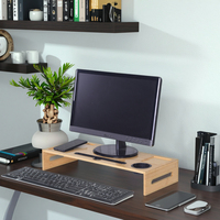 Support de moniteur ergonomique en bambou naturel avec porte-téléphone et porte-gobelet