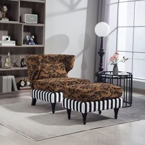Sillón Individual de Estilo Francés Moderno con Otomana, Tapizado en Tela, para Sala de Estar, Dormitorio, Estudio u Oficina - Product Image 1