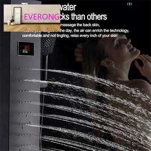 Risparmio idrico nero pannello doccia termostatico per il bagno in acciaio inox vendita accessori Top in ceramica calda stile ottone - Product Image 5