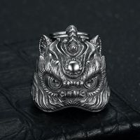 Clochette de protection vintage en acier inoxydable, motif lion chinois, pour motard, cadeau porte-bonheur