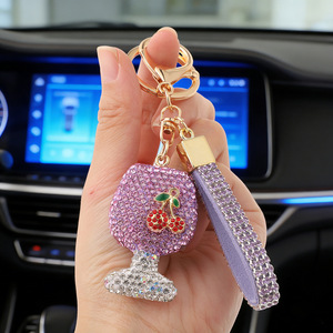Porte-clés de luxe en strass <span class=keywords><strong>avec</strong></span> breloque cerise, porte-clés de voiture <span class=keywords><strong>personnalisé</strong></span> en cristal pour femme, pendentif de sac tendance, cadeau - Product Image 6