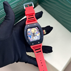 Reloj Mecánico Automático de Lujo con Esfera Esqueletizada, Caja Tonneau, Cristal de Zafiro, Correa de Goma y Diseño de Esfera Sonriente para Hombre - Product Image 1