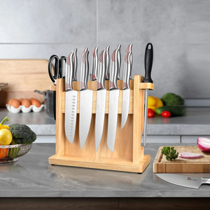Bloc à couteaux en acier doré, bloc à couteaux de boucher auto-affûtant, ensemble de couteaux - Product Image 5