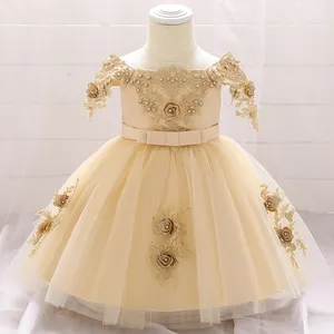 فستان طفل رضيع ، فساتين سهرة بأكمام لوصيفة العروس لحفلات الزفاف للفتيات L5057XZ