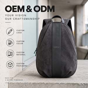 GORFIA Men Gray Suede Look <b>Backpack</b> PU <b>Leather</b> Trim Business Casual Daypack Custom Logo Travel Bags OEM ODM Factory - Product Image 1