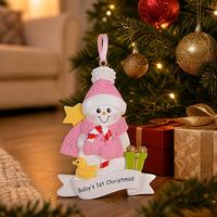Ornement de Noël en résine pour le premier Noël de bébé, bonhomme de neige, canne à sucre, canard en caoutchouc, tricoté, assis, avec ruban, cadeau souvenir