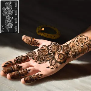 Henna pasta warna tubuh lukisan tangan kembali tato jari stiker Mesh Hollow Template lukisan Henna tato