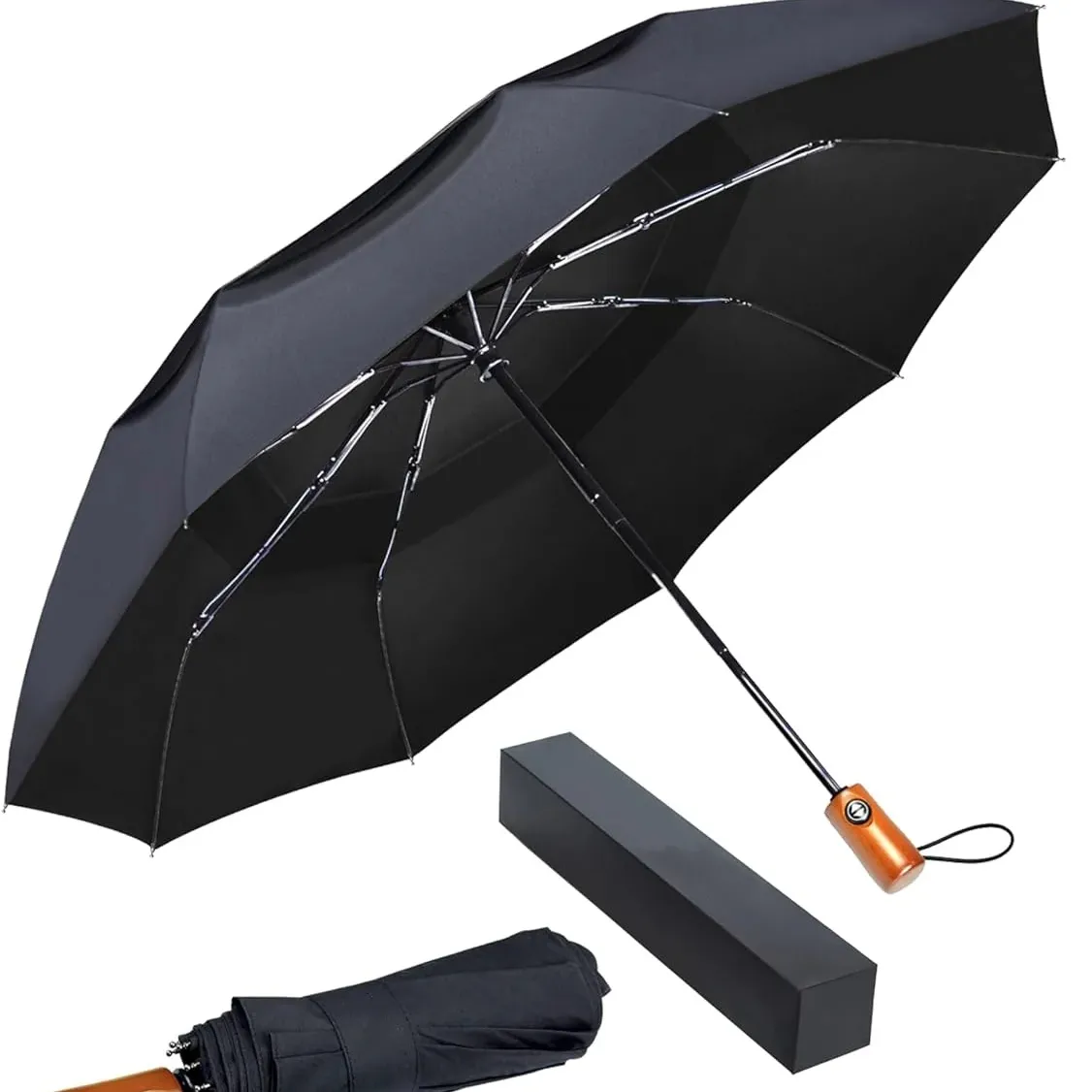 Premium-großer winddichter kompakter automatischer Regenschirm mit Doppelvordach für Herren und Damen
