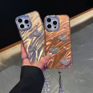 Coque de téléphone de luxe antichoc en TPU pour filles, motif vague diamanté, avec cordon perlé pour iPhone 17 16 15 - Product Image 2