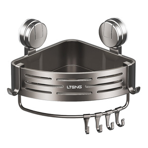 Cesta de Almacenamiento Triangular Lteng, Estante de Baño de Esquina con Montaje por Succión y Ganchos, Diseño Duradero de Una Sola Capa - Product Image 1