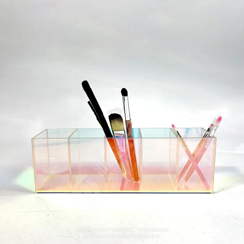 다채로운 4 구획 투명 브러시 홀더 아크릴 연필 홀더 화장품 주최자