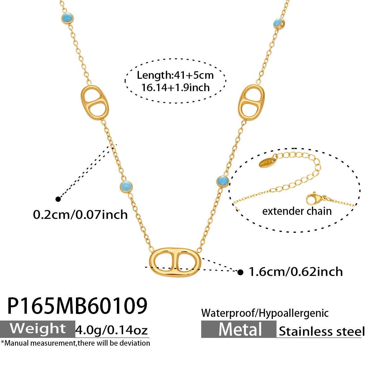 P165-สร้อยคอเทอร์ควอยซ์-415 ซม