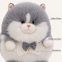 Sac à dos pour filles, motif chat en peluche mignon, en fausse fourrure grise et blanche, avec nœud papillon et dentelle, style Kawaii, doux et rembourré, idéal pour l'école et les voyages