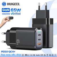 Charger GaN 65W Grosir Pabrik, Tipe C PD Pengisian Cepat, Adaptor Perjalanan EU UK US untuk Ponsel, Tablet, Laptop, Kit Kabel Charger USB