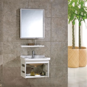 <span class=keywords><strong>Mobile</strong></span> Bagno Sottile in Alluminio Anticato di Piccole Dimensioni con <span class=keywords><strong>Lavabo</strong></span> Singolo Lucido e Specchio - Product Image 3