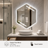 Miroir de salle de bain de luxe à LED avec cadre en aluminium et éclairage tactile intelligent mural irrégulier pour salle de bain et meuble-lavabo