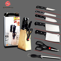 Pisau dapur Set pisau memasak koki, dengan blok kayu tempa tangan Stainless Steel