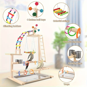 Đa Chức Năng Phòng Gỗ Tự Nhiên Vẹt Chơi Đứng Tinh Thần Kích Thích Tập Thể Dục Chim Perch Đồ Chơi Tương Tác Cho Leo Núi Đu - Product Image 3