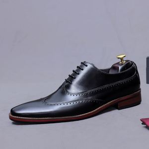 Chaussures en cuir pour hommes de première qualité, style rétro britannique, respirantes, à lacets, bout carré, décontractées et tendance - Product Image 6