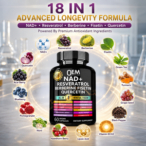 OEM ODM 60 Capsule Vegane NAD+ Resveratrolo Berberina <span class=keywords><strong>Quercetina</strong></span> Supporto per l'Invecchiamento Sano Integratore Antiossidante - Product Image 2