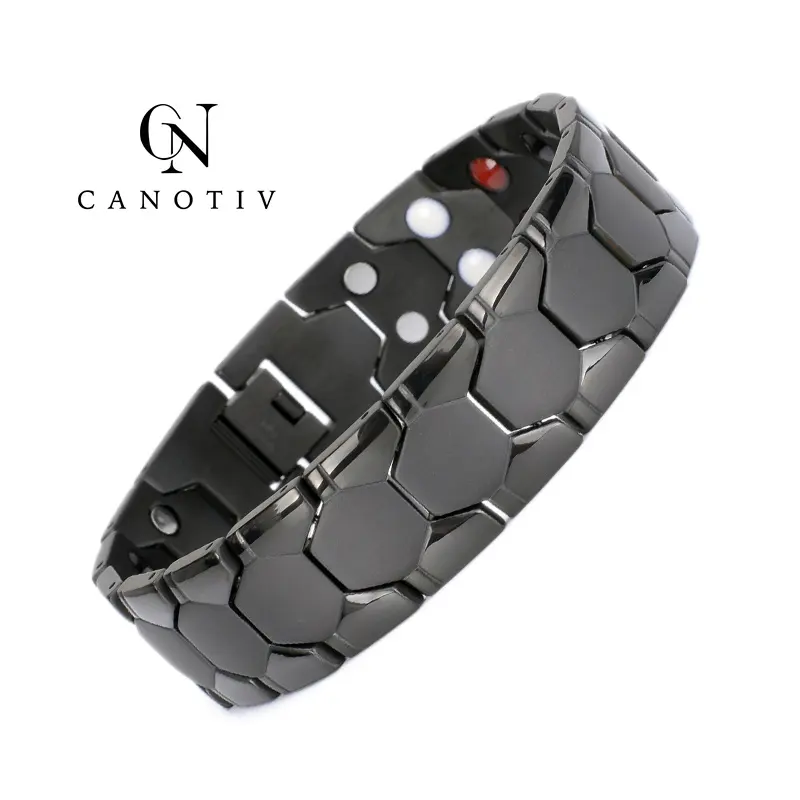 New Fashion Cool Men Bracelet Double Row Germanium Negative Ion Health Therapy Far Infrared Magnetic Bracelet