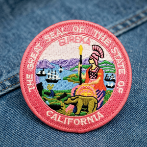 Patch thermocollant rond de 3 pouces en tissu tissé, brodé, avec ruban rose CDCR et sceau de l'État de Californie, non-custoditaire - Product Image 3