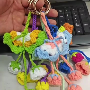 Handmaking Knitting Orchid Lily Keychain Flowers Pendants Butterflies Key Chains Charms Amigurumi Crochet Toys Flowers Wholesale