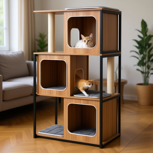 Árbol para Gatos Moderno con Estructura Metálica, 4 Niveles, Postes para Rascar, Casa para Gatos de Interior - Product Image 2