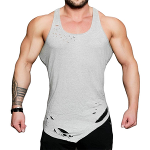 Gilet musculaire de fitness décontracté pour hommes T-shirt de sueur de couleur unie à séchage rapide Gilet creux de sport confortable avec personnalité - Product Image 1