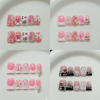 Faux ongles 3D à presser avec motif floral et strass, forme cercueil moyenne, en acrylique, luxe