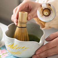 Ensemble de thé matcha peint à la main, bol en céramique moucheté Chawan, fouet en bambou Chasen, passoire, cuillère, motif floral, boîte cadeau, pour la maison