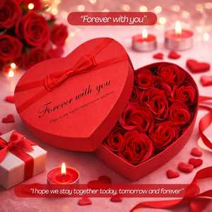 Heart Shaped <b>Gift</b> Box 14 Artificial Red Roses 17x14.5x4.5 Cm With <b>Bow</b> And Writing Valentine's Day Supplies - Product Image 3