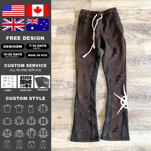 Ensemble sweat à capuche et pantalon évasé vintage vieilli avec broderie inversée personnalisée style streetwear - Product Image 2