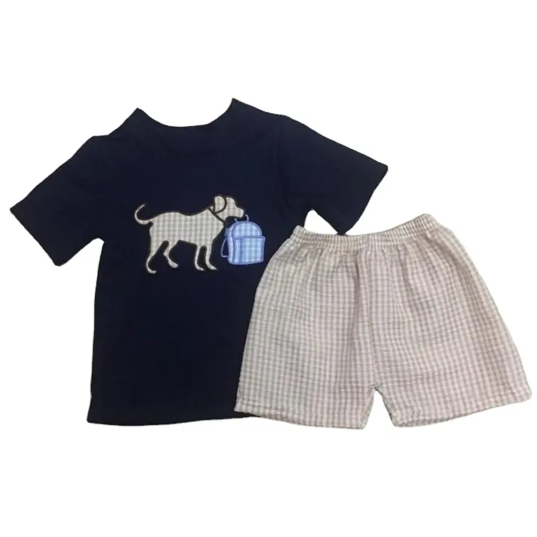 Hot Sale back to school outfit boutique dog and bag children's boys clothes embroidery classroom school set