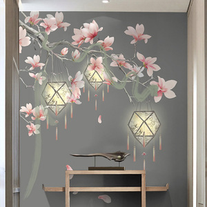 Fiori e uccelli soggiorno Tv sfondo carta da parati dipinta a mano Magnolia lanterna <span class=keywords><strong>rondine</strong></span> calda camera da letto rivestimento murale - Product Image 3