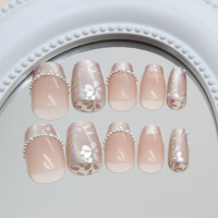Cosy Leaf Acrylique Full Cover Flower Cat-eye Pearl French Fashion Design Gentle Girl White Detachable Wear Finger Nail Glue 24pcs