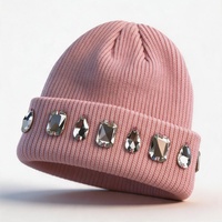 Bonnet en tricot pour femme avec strass, chaud et extensible, style streetwear, tendance et luxueux pour l'extérieur