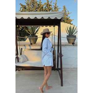 Ensemble de shorts rayés bleus pour femmes, coupe ample, deux pièces, pour l'été, taille XL - Product Image 1