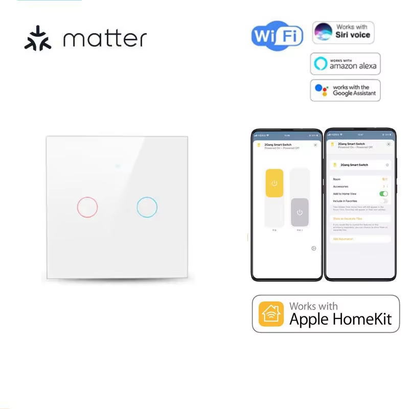 UK EU Standard Matter Light Switch WiFi Smart Touch Wall 1 2 3 Gang ...