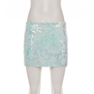 Jupe courte élégante et sexy à taille basse, ornée de sequins floraux, ajustée aux hanches, design mince et polyvalent, idéale pour les vacances - Product Image 6