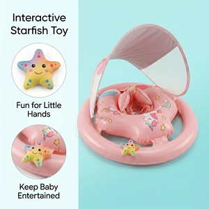 Flotador Inflable para Bebé con Toldo, Asiento <span class=keywords><strong>de</strong></span> Anillo <span class=keywords><strong>de</strong></span> Natación para Bebés, Doble Cámara <span class=keywords><strong>de</strong></span> Aire - Product Image 4