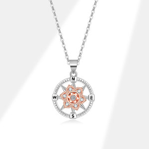Vintage Trendy Copper Micro Insert Zircon Rotating Rose Flower Pendant Anti Anxiety Compass <b>Locket</b> Necklace for Women Party - Product Image 6