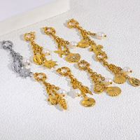POWELL Breloques en acier inoxydable à thème marin plaqué or 18 carats avec éléments océaniques en perles pour la fabrication de bijoux en gros