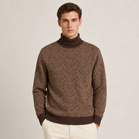 Pull col roulé géométrique jacquard en coton et polyester pour femme et homme, tricoté, ODM