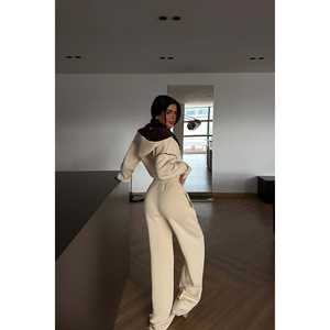 Ensemble de survêtement demi-zip personnalisé, respirant, coupe-vent, à capuche, imperméable, avec logo imprimé, style streetwear décontracté pour l'hiver - Product Image 1